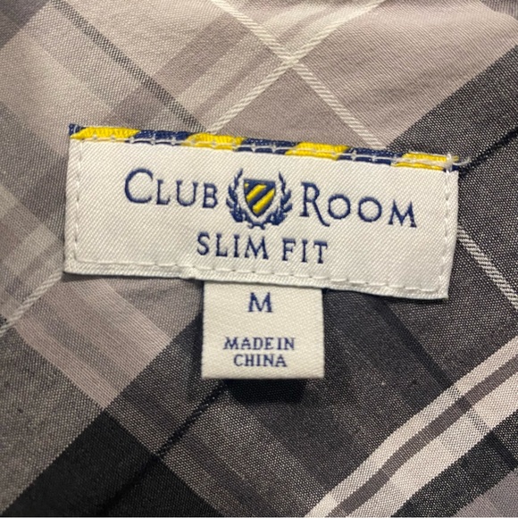 CLUB ROOM Men's Slim Fit Long Sleeve GREY Plaid Pocket Button Up Shirt MEDIUM - Picture 3 of 5